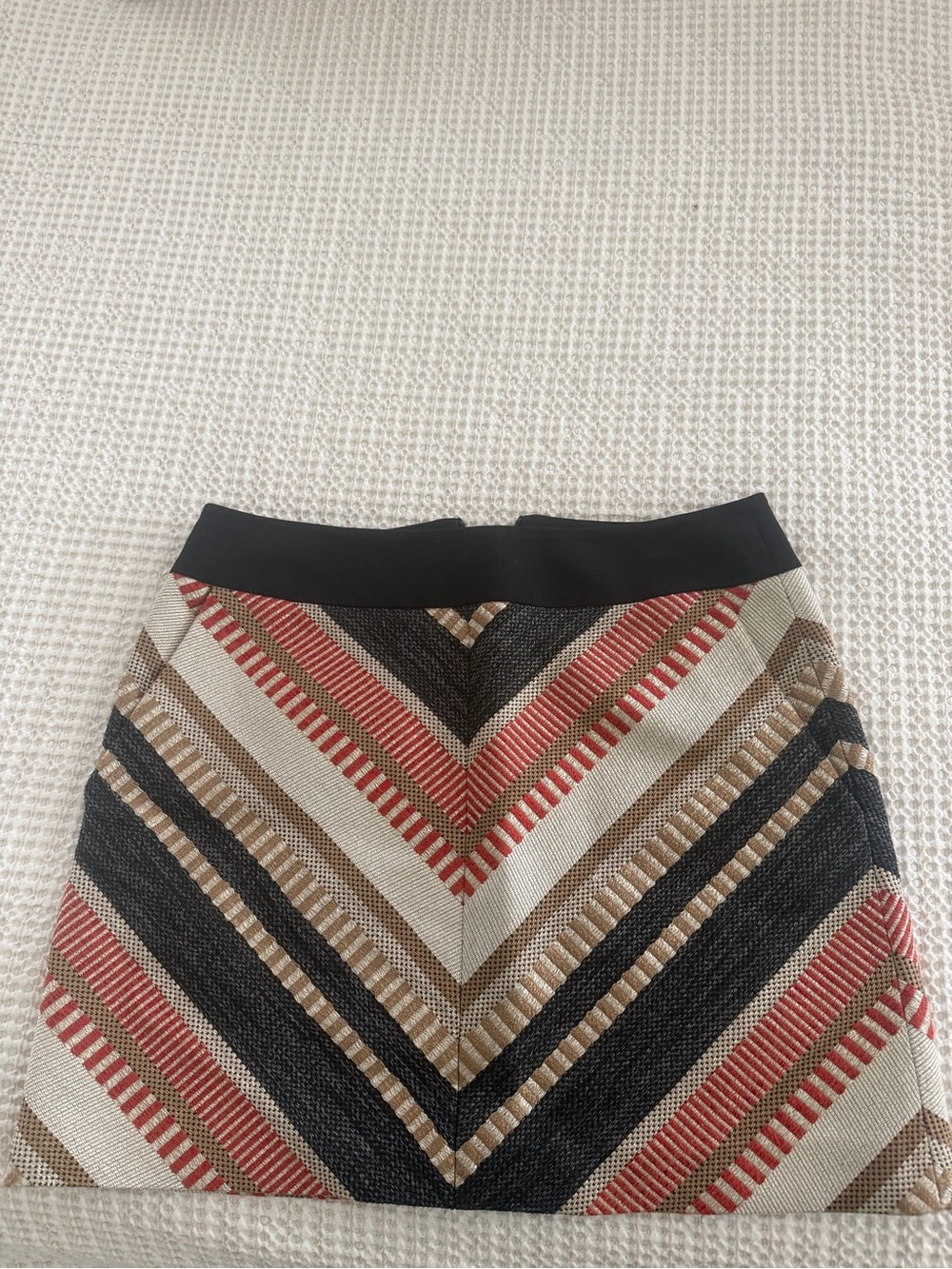 Karen Millen Chevron Pattern Mini Skirt in Cream, Black, Tan & Red